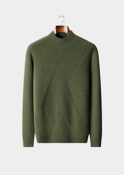 Pure Cashmere Olive Patterned Mockneck | Vallentty