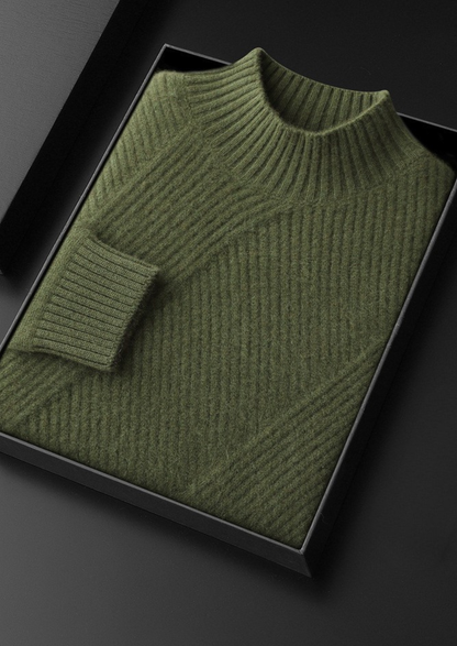 Pure Cashmere Olive Patterned Mockneck | Vallentty