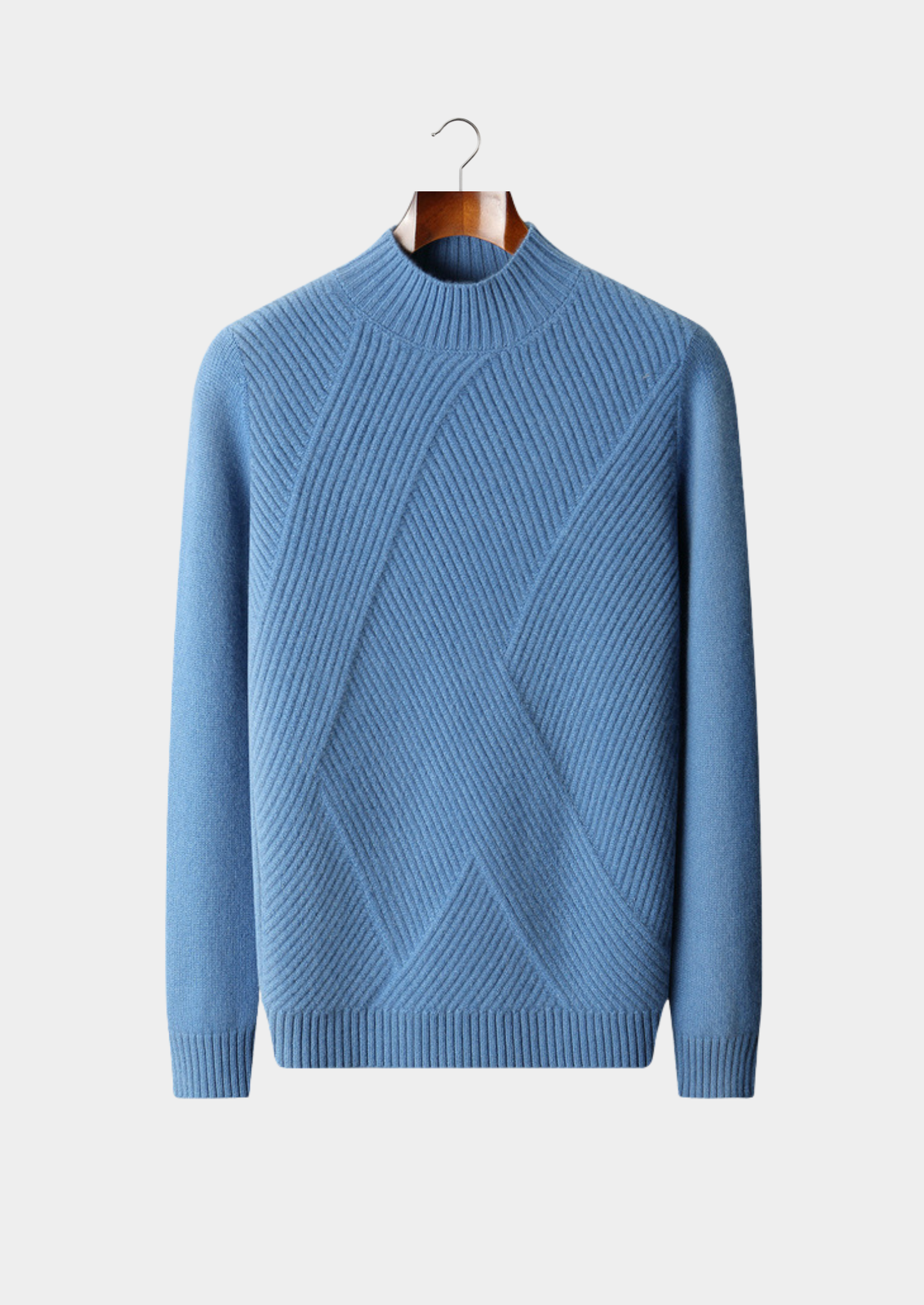 Pure Cashmere Sky Blue Patterned Mockneck | Vallentty
