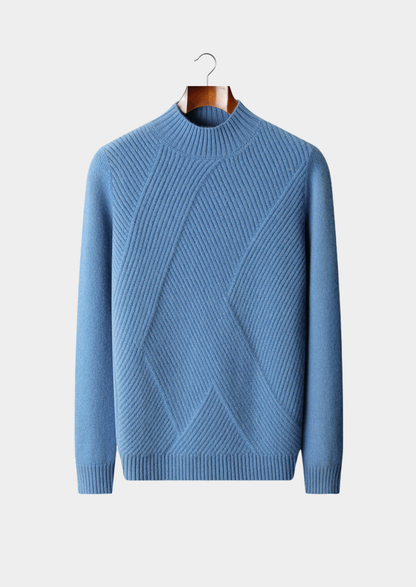 Pure Cashmere Sky Blue Patterned Mockneck | Vallentty