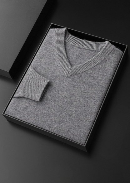 Pure Cashmere Essential V-Neck Sweater | Vallentty
