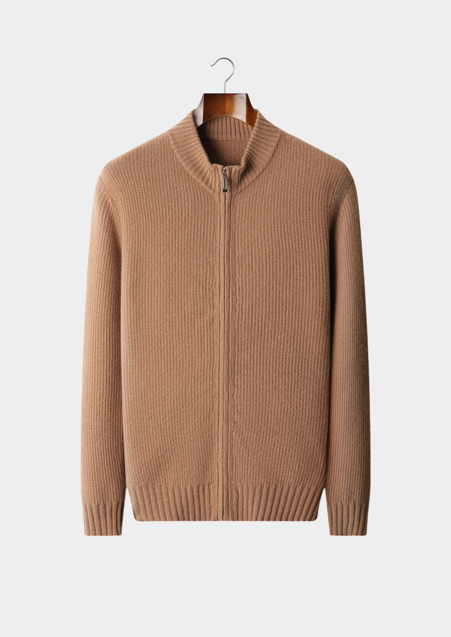 Pure Cashmere Mustard Ribbed Zip Cardigan | Vallentty