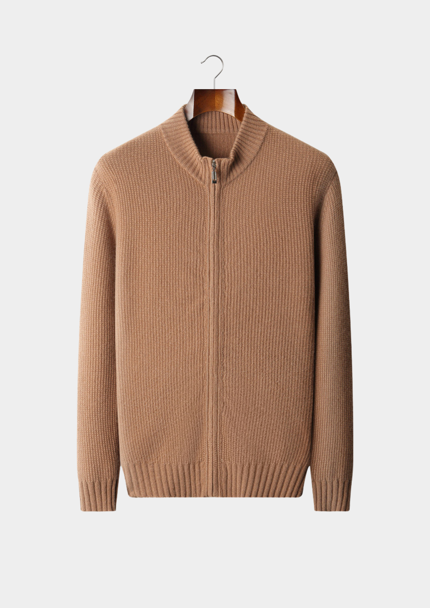 Pure Cashmere Mustard Ribbed Zip Cardigan | Vallentty
