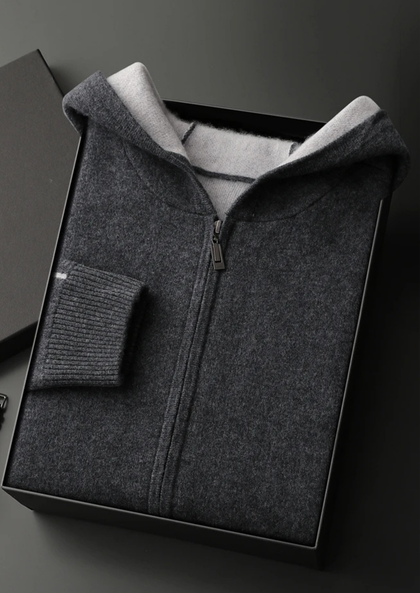 Premium Cashmere Two-Tone Zipper Hoodie | Vallentty