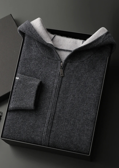 Premium Cashmere Two-Tone Zipper Hoodie | Vallentty