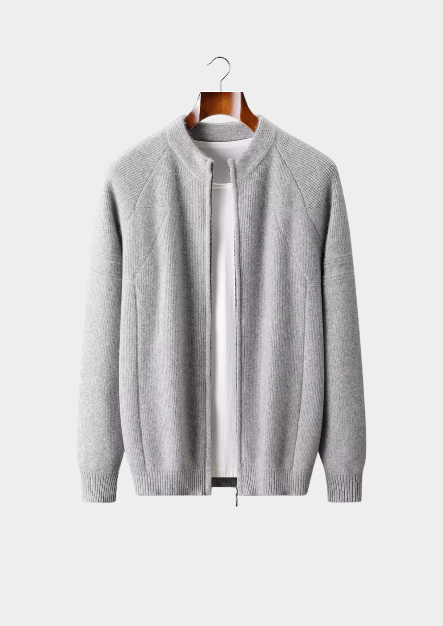 Pure Extra-Fine Merino Wool Ribbed Zip Cardigan | Vallentty