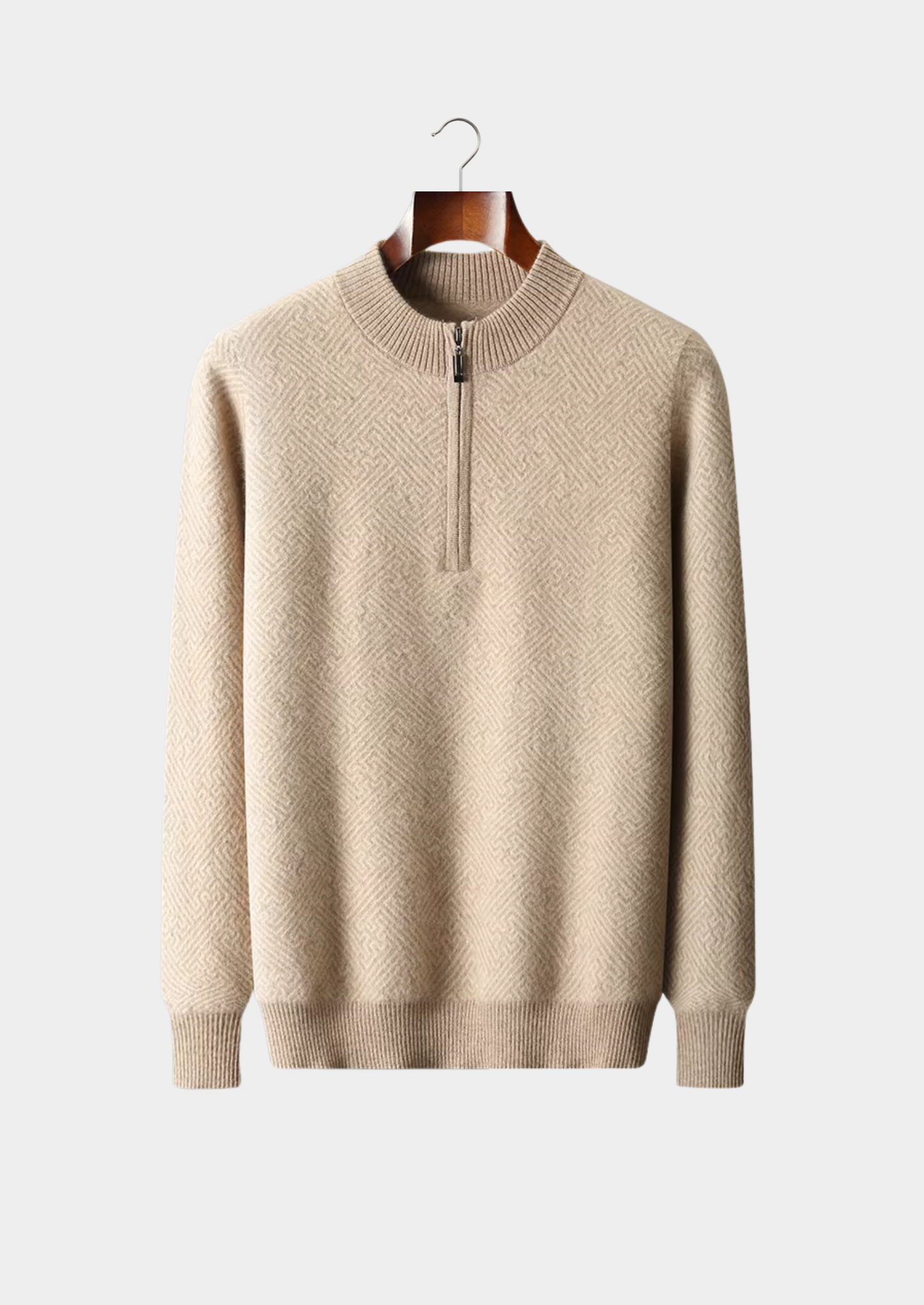 Premium Cashmere Patterned Half-Zip Sweater | Vallentty