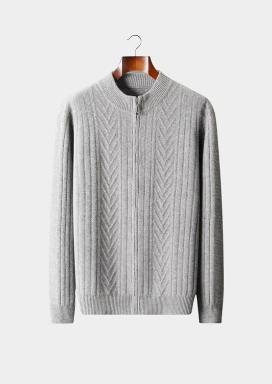 Pure Extra-Fine Merino Wool Patterned Zip Cardigan | Vallentty
