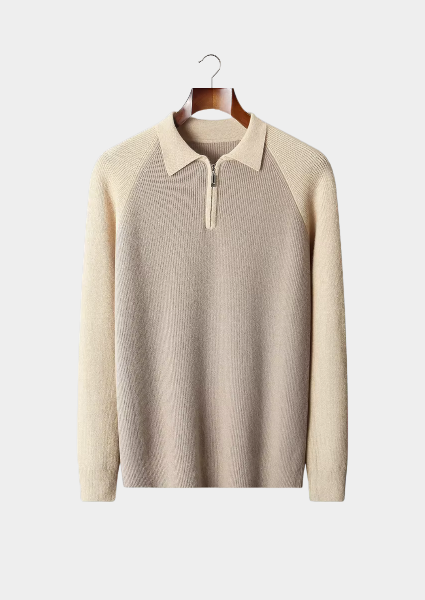 Pure Extra-Fine Merino Wool Two Tone Zipper Sweater Polo | Vallentty
