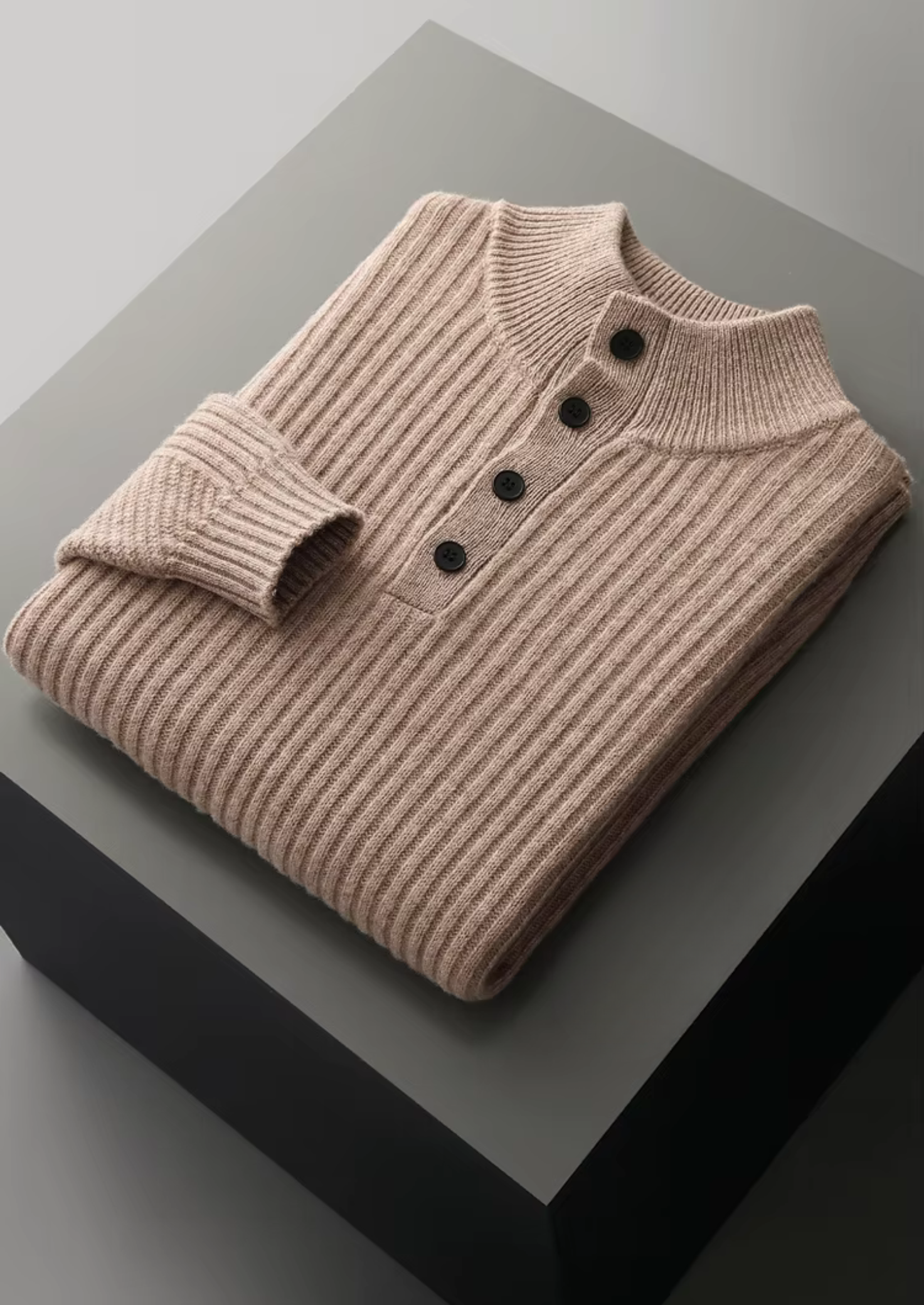 Pure Extra-Fine Merino Wool Ribbed Henley Sweater | Vallentty