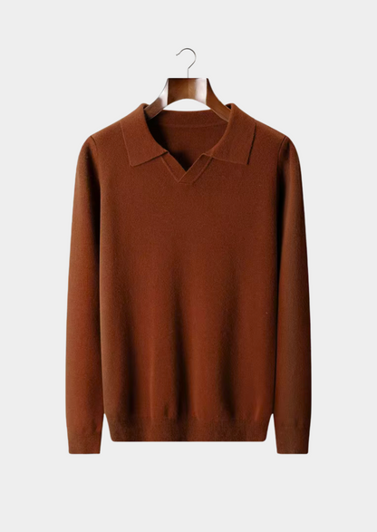 Pure Extra-Fine Merino Wool Ribbed Buttonless Polo | Vallentty