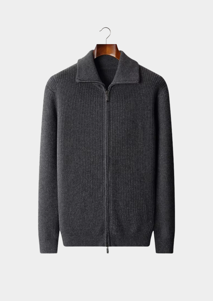 Pure Extra-Fine Merino Wool Funnel Neck Dual Zip Cardigan | Vallentty