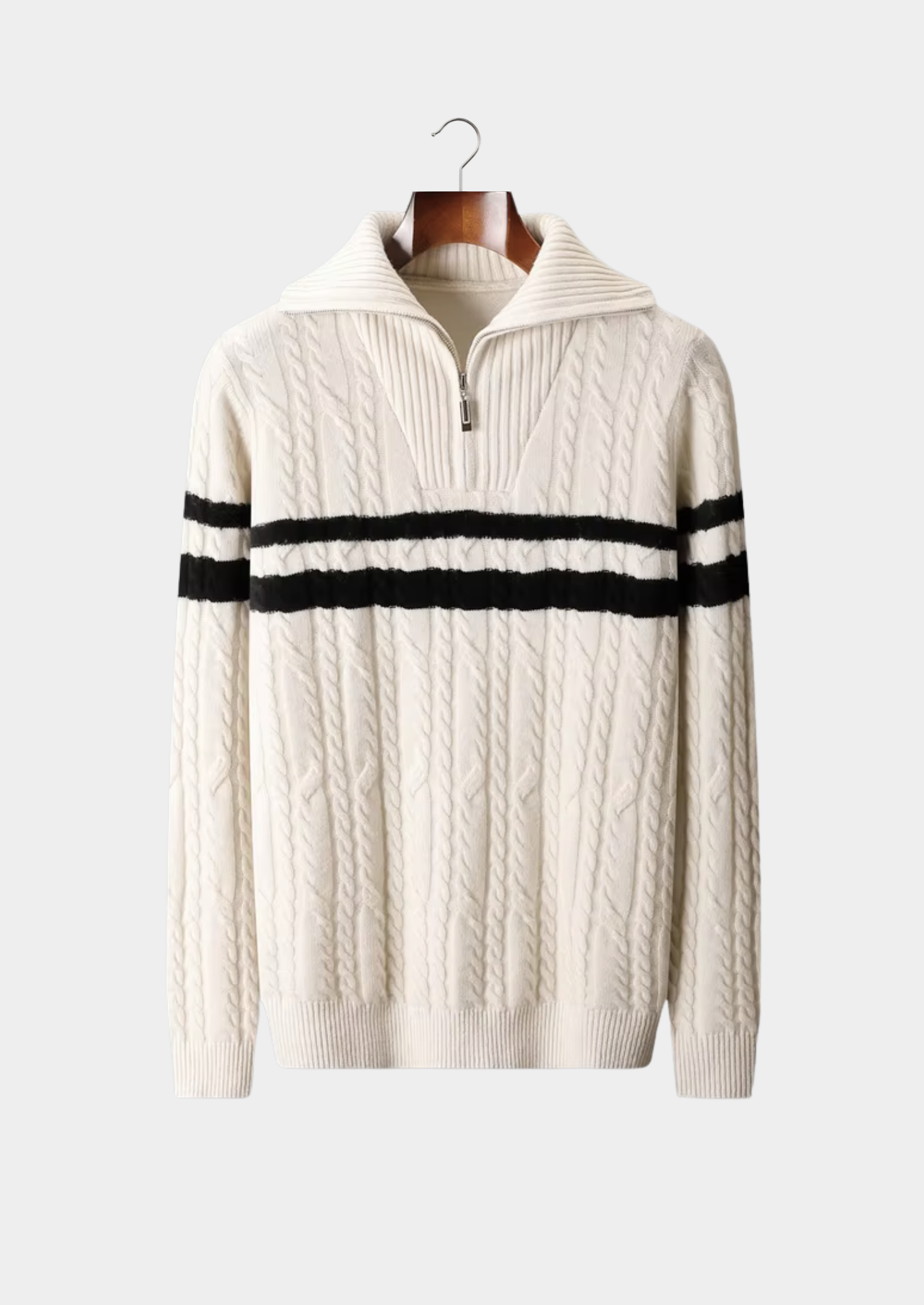 Pure Extra-Fine Merino Wool Striped Half-Zip Sweater | Vallentty