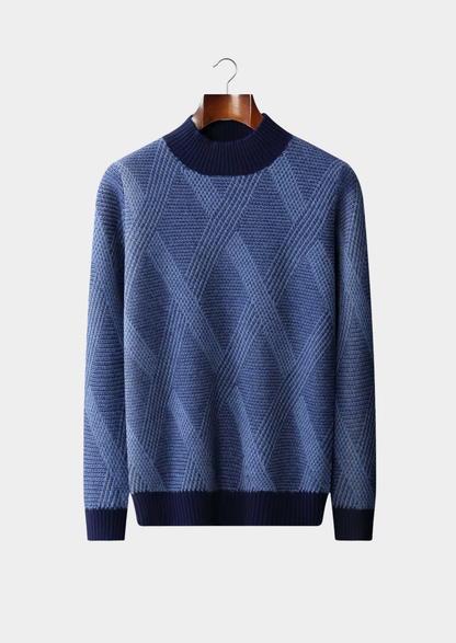Pure Extra-Fine Merino Wool Two Tone Patterned Mockneck | Vallentty
