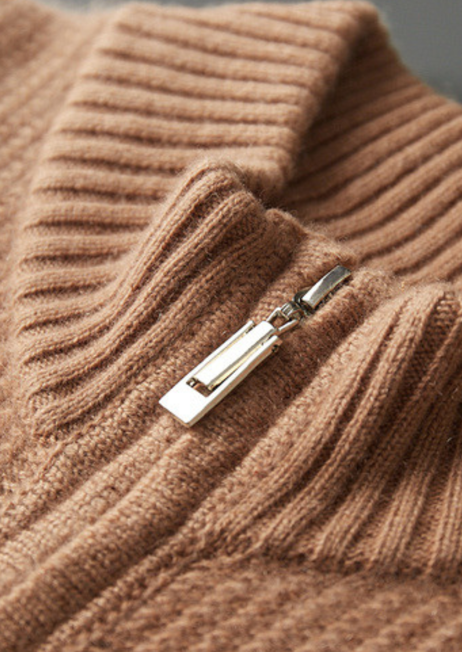 Pure Cashmere Mustard Ribbed Zip Cardigan | Vallentty