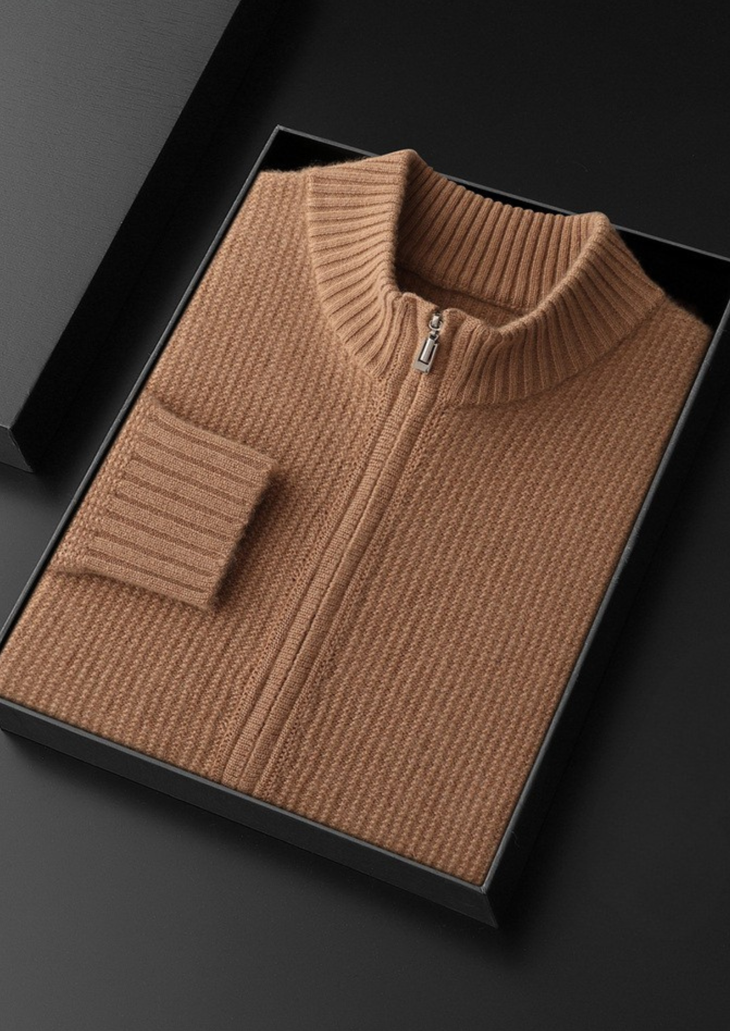 Pure Cashmere Mustard Ribbed Zip Cardigan | Vallentty