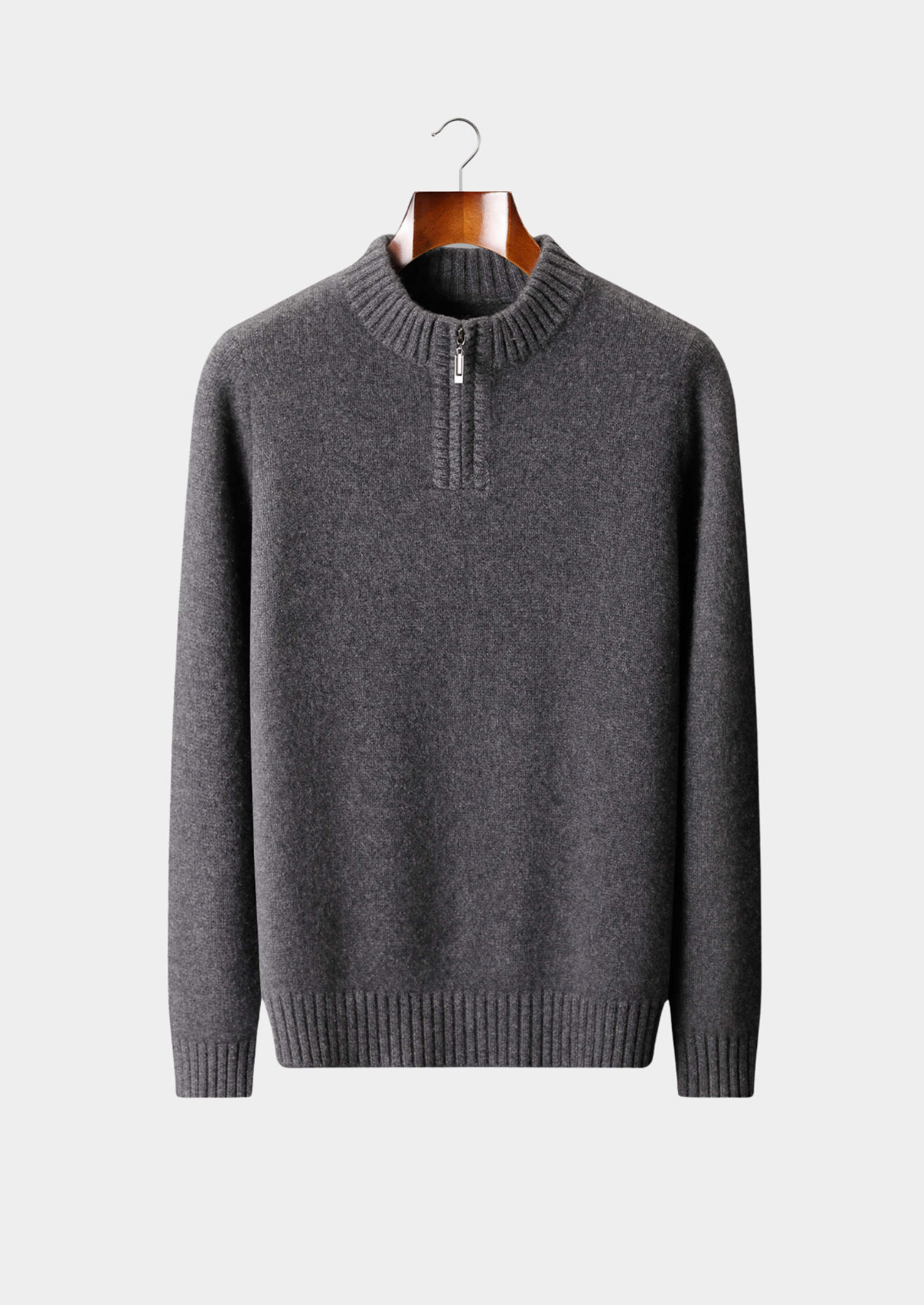 Pure Cashmere Dark Gray Half Zip Sweater | Vallentty