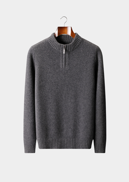 Pure Cashmere Dark Gray Half Zip Sweater | Vallentty