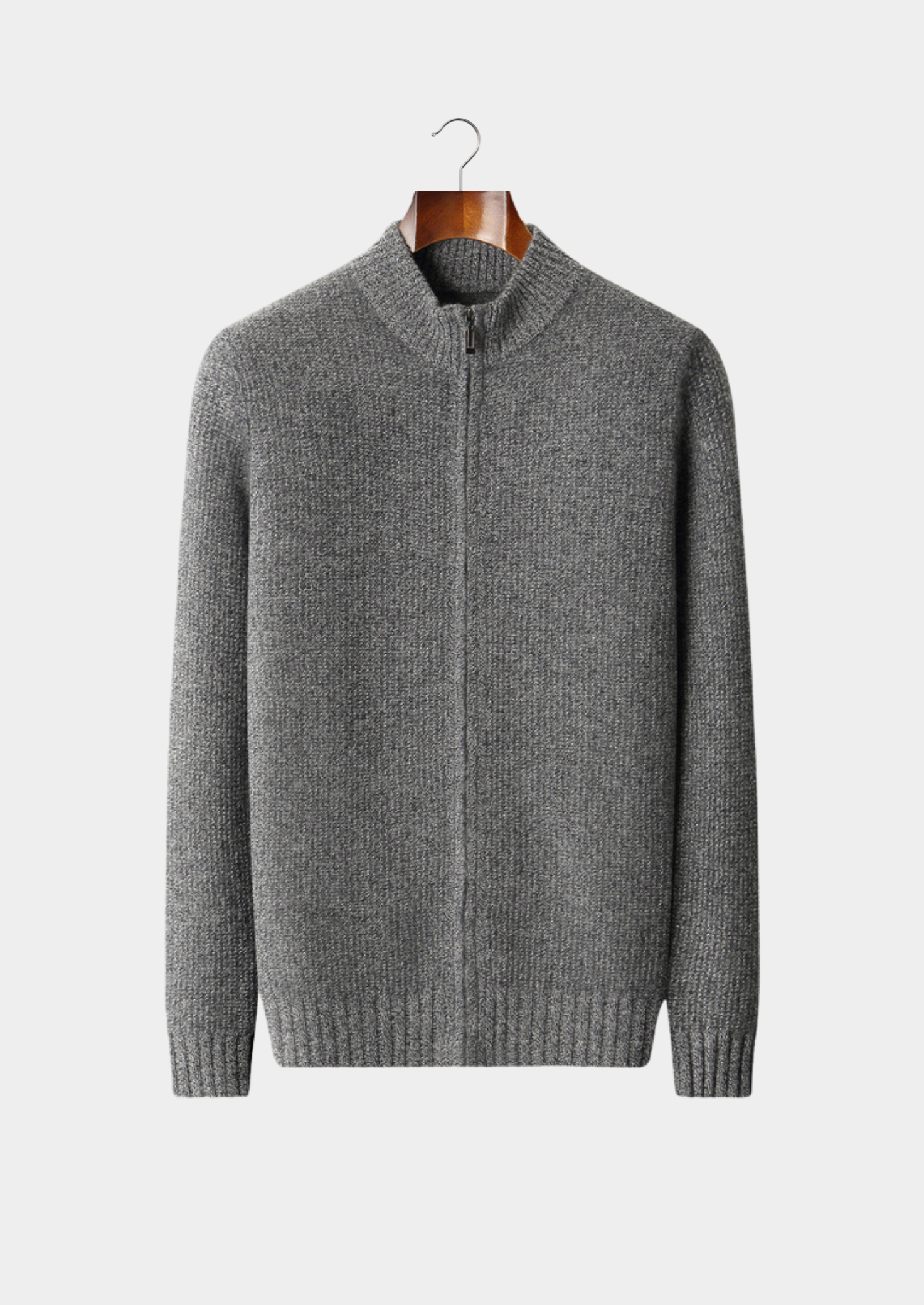 Pure Cashmere Gray Ribbed Zip Cardigan | Vallentty