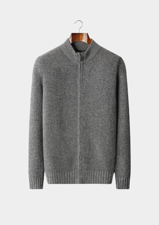 Pure Cashmere Gray Ribbed Zip Cardigan | Vallentty