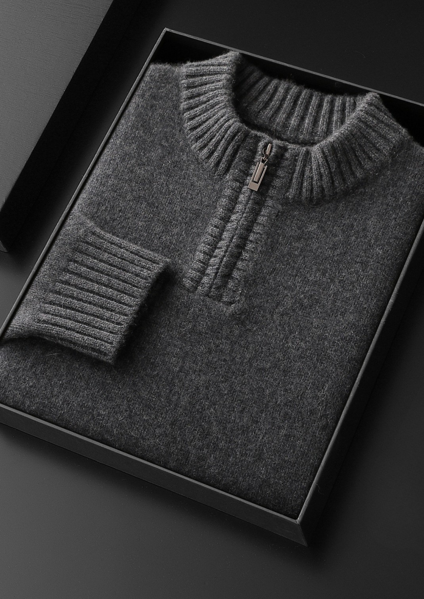 Pure Cashmere Dark Gray Half Zip Sweater | Vallentty
