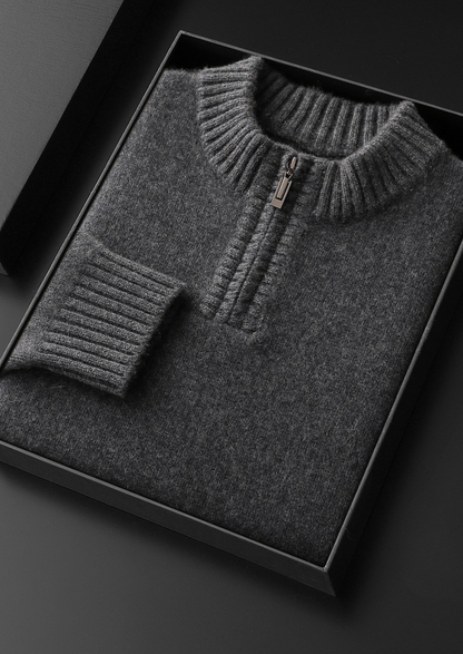 Pure Cashmere Dark Gray Half Zip Sweater | Vallentty