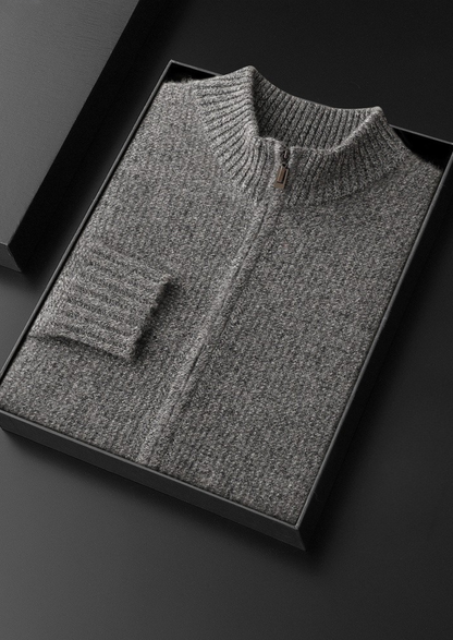 Pure Cashmere Gray Ribbed Zip Cardigan | Vallentty