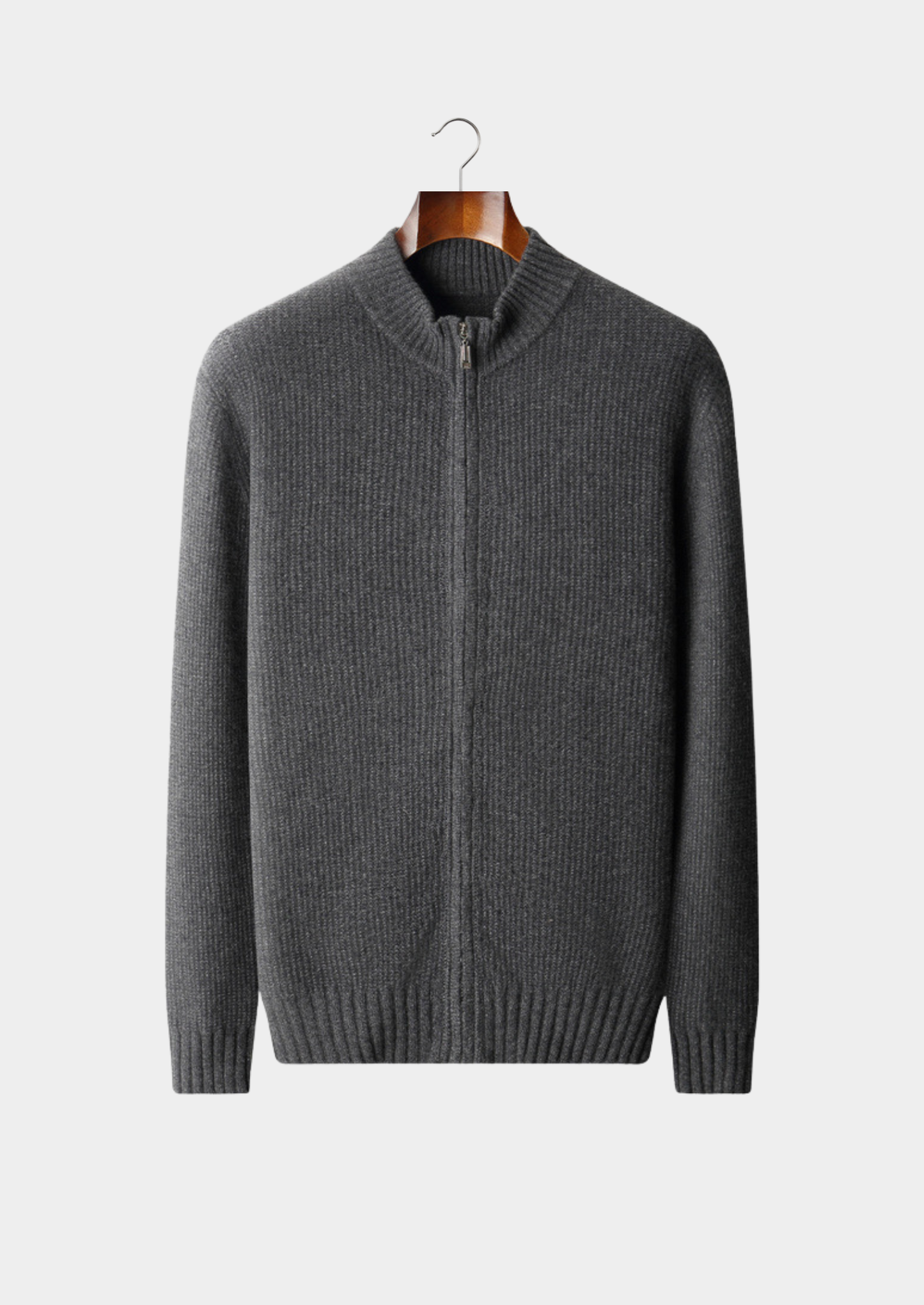 Pure Cashmere Dark Gray Ribbed Zip Cardigan | Vallentty