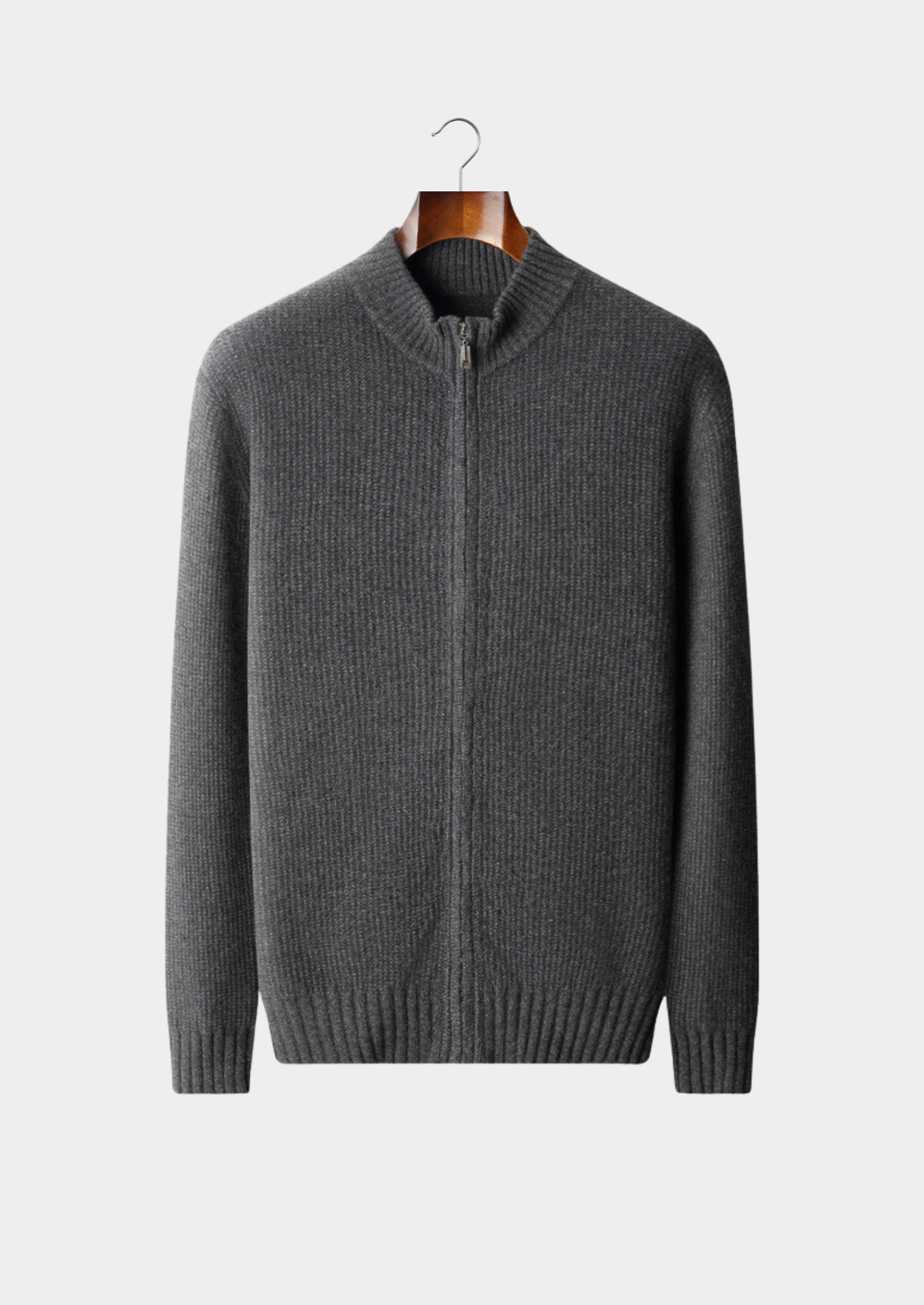 Pure Cashmere Dark Gray Ribbed Zip Cardigan | Vallentty