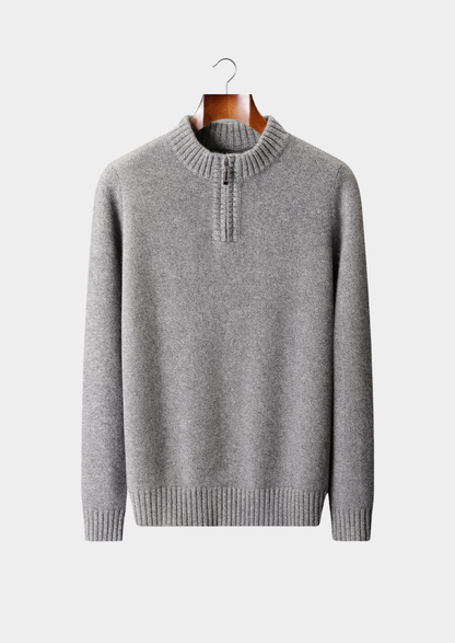 Pure Cashmere Light Gray Half Zip Sweater | Vallentty