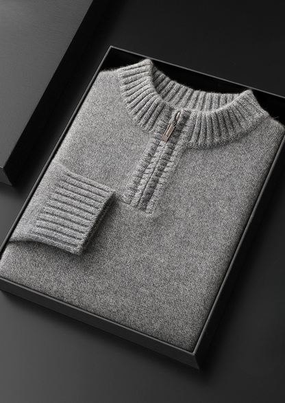 Pure Cashmere Light Gray Half Zip Sweater | Vallentty