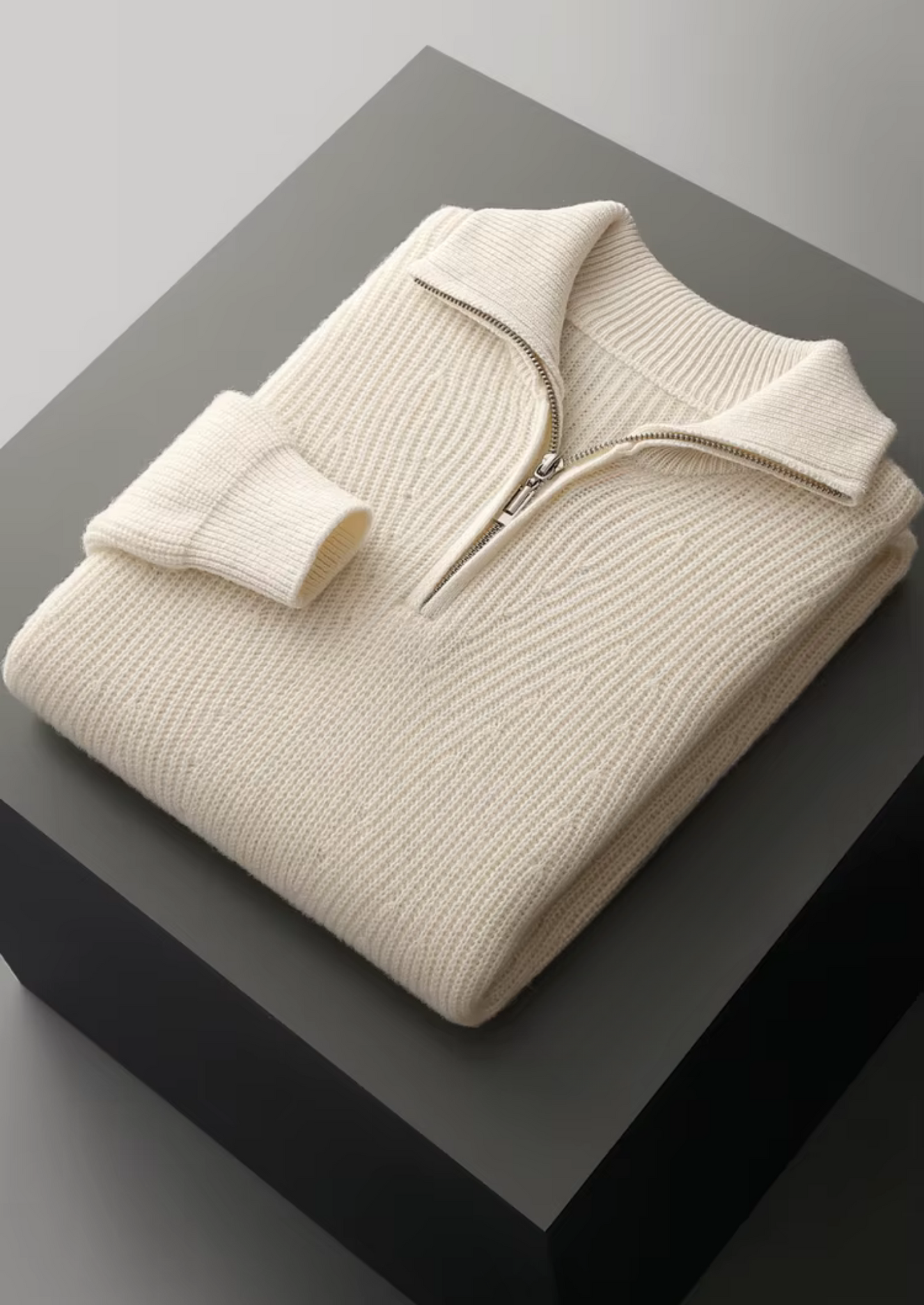 Pure Extra-Fine Merino Wool Ribbed Half-Zip | Vallentty