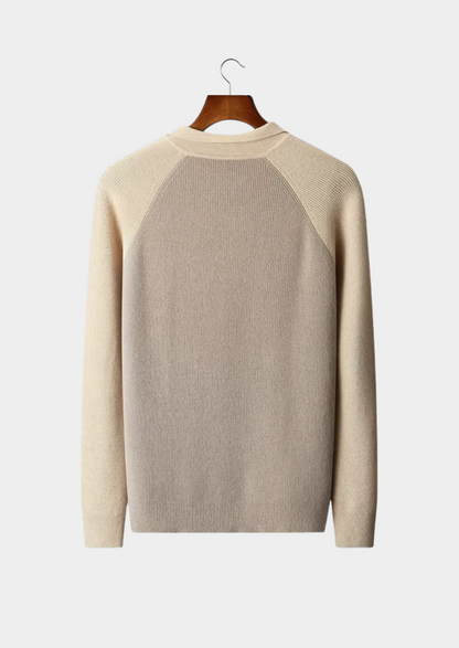 Pure Extra-Fine Merino Wool Two Tone Zipper Sweater Polo | Vallentty