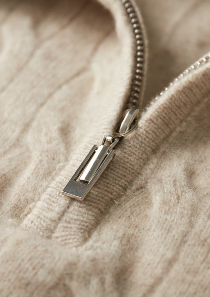 Pure Extra-Fine Merino Wool Cable Half Zip | Vallentty