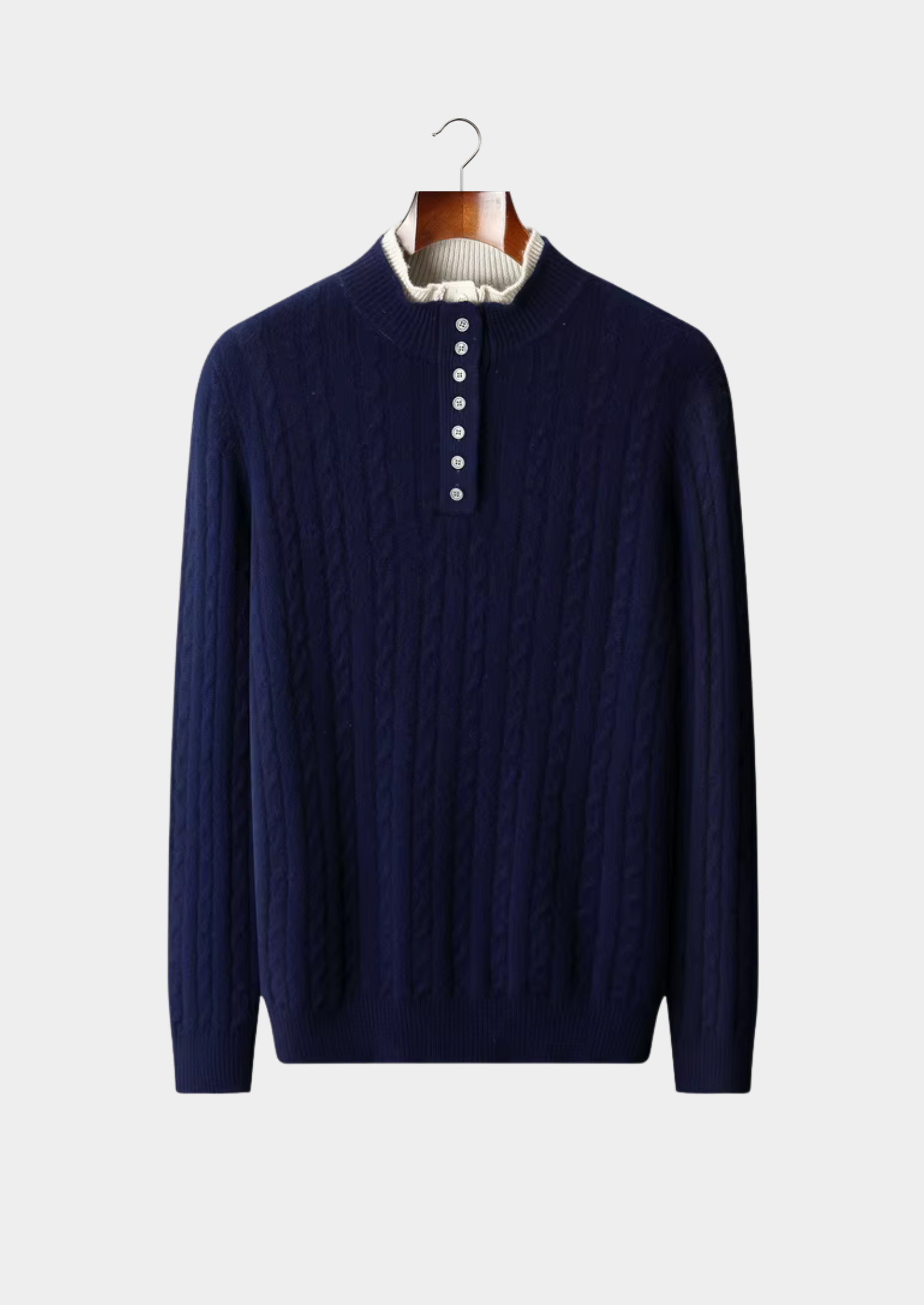 Pure Extra-Fine Merino Wool Cable Knit Henley Sweater | Vallentty