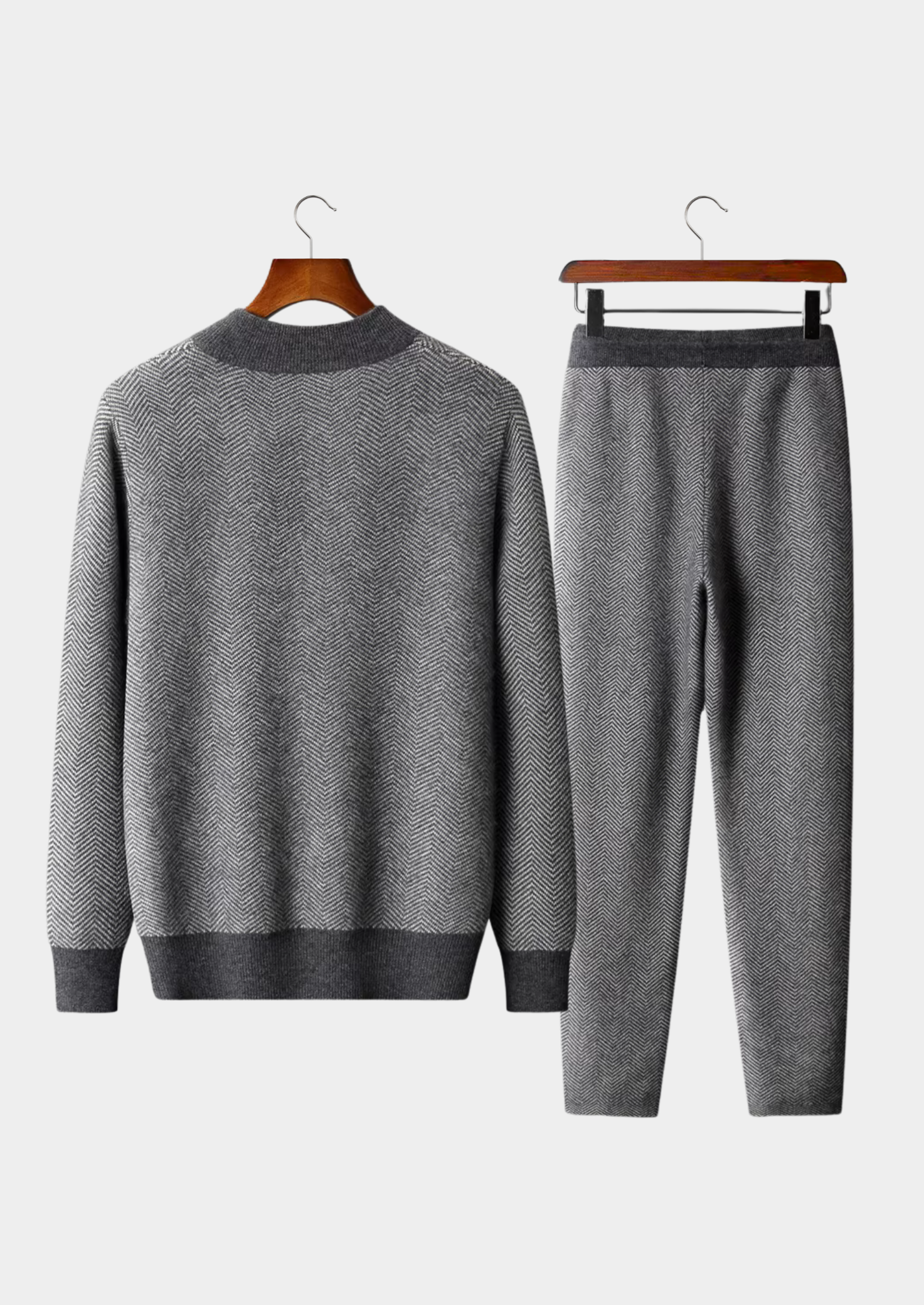 Pure Extra-Fine Merino Wool Gray Herringbone Set | Vallentty