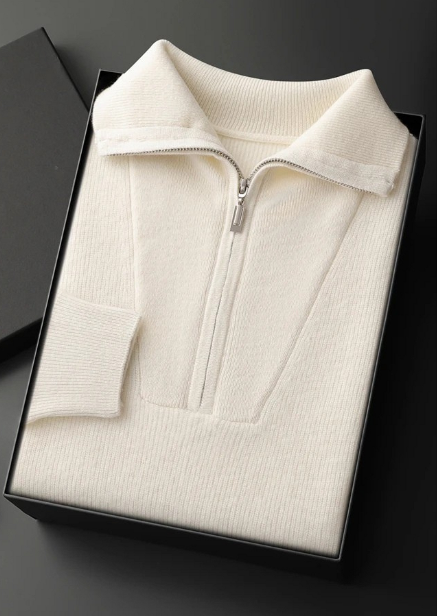 Premium Cashmere Ribbed Half-Zip Sweater | Vallentty