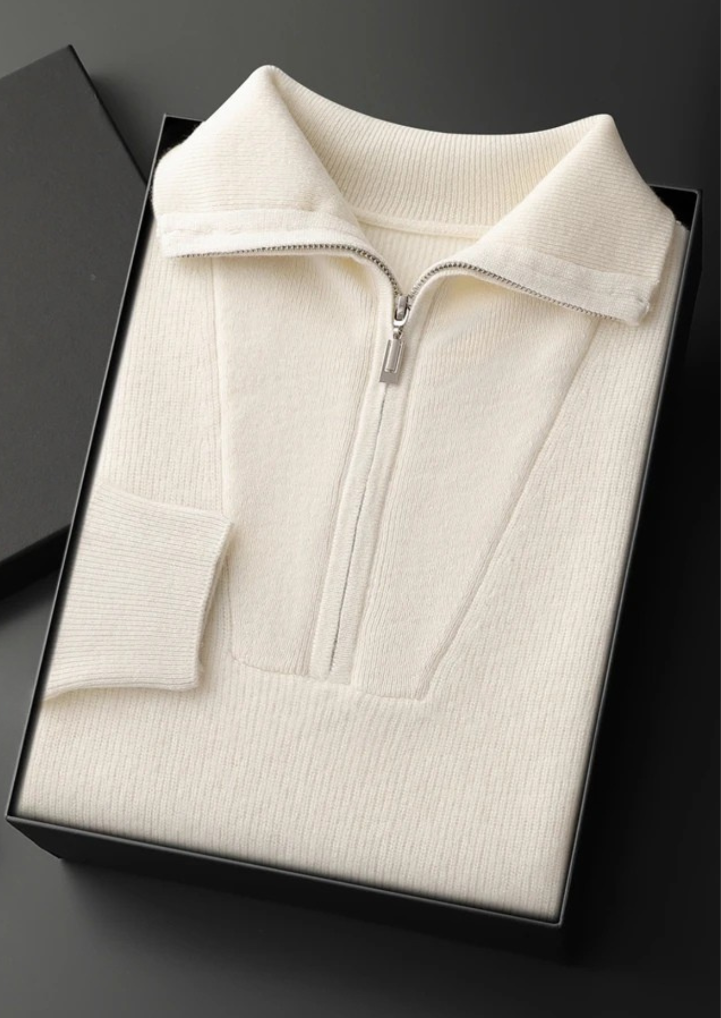 Premium Cashmere Ribbed Half-Zip Sweater | Vallentty