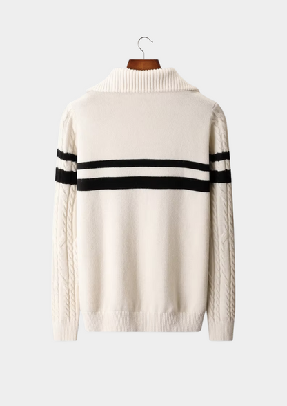 Pure Extra-Fine Merino Wool Striped Half-Zip Sweater | Vallentty