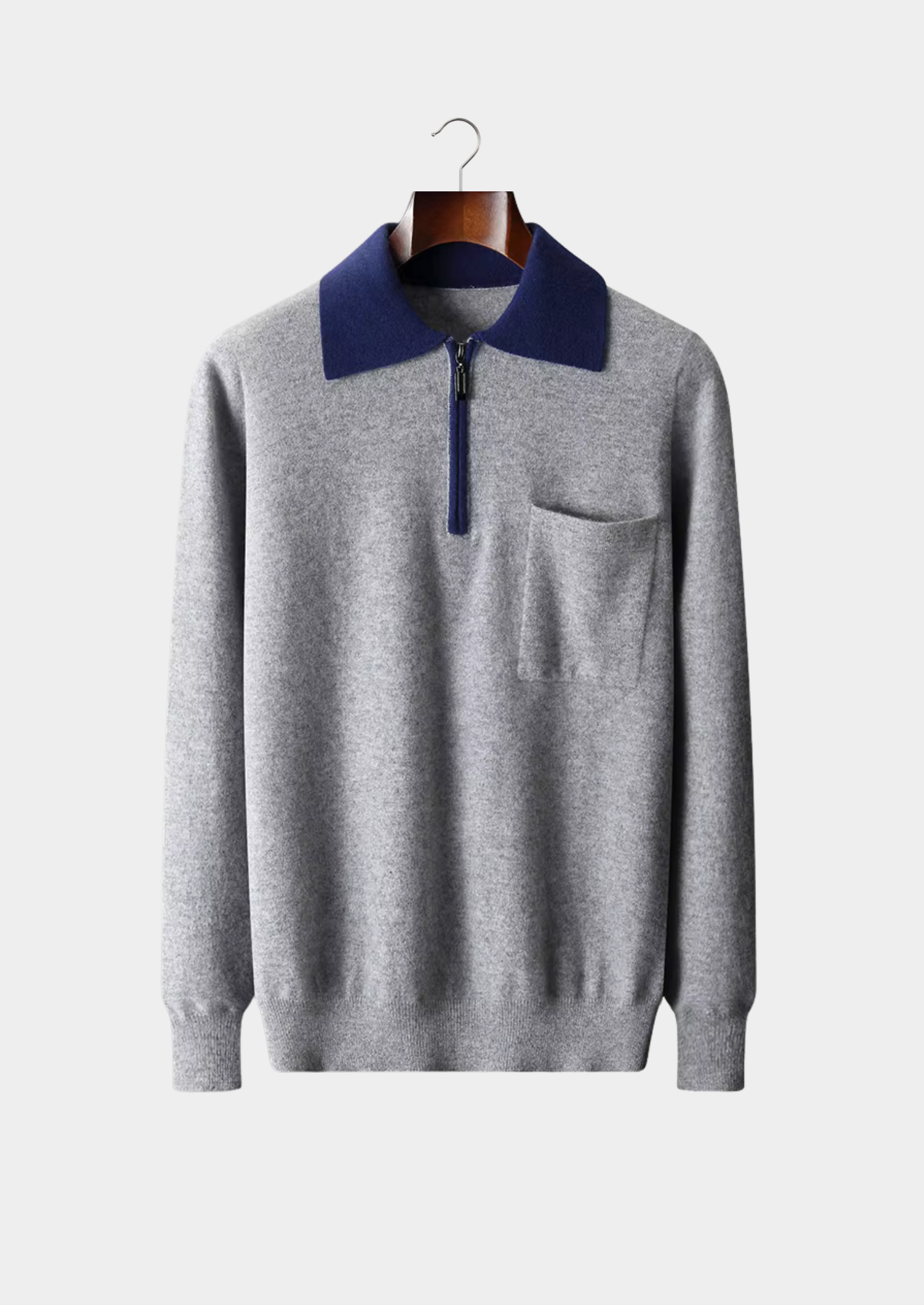 Premium Cashmere Two Tone Zipper Polo | Vallentty