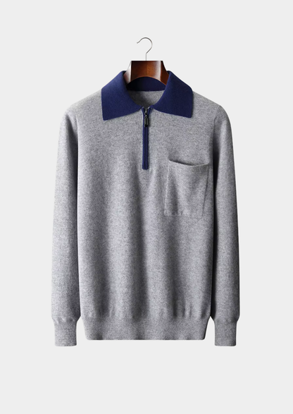 Premium Cashmere Two Tone Zipper Polo | Vallentty