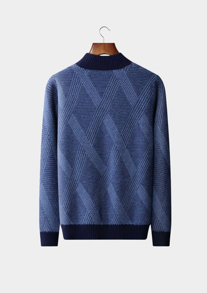 Pure Extra-Fine Merino Wool Two Tone Patterned Mockneck | Vallentty