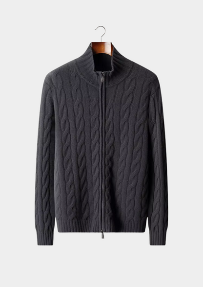 Pure Extra-Fine Merino Wool Dual-Zip Cable Cardigan | Vallentty