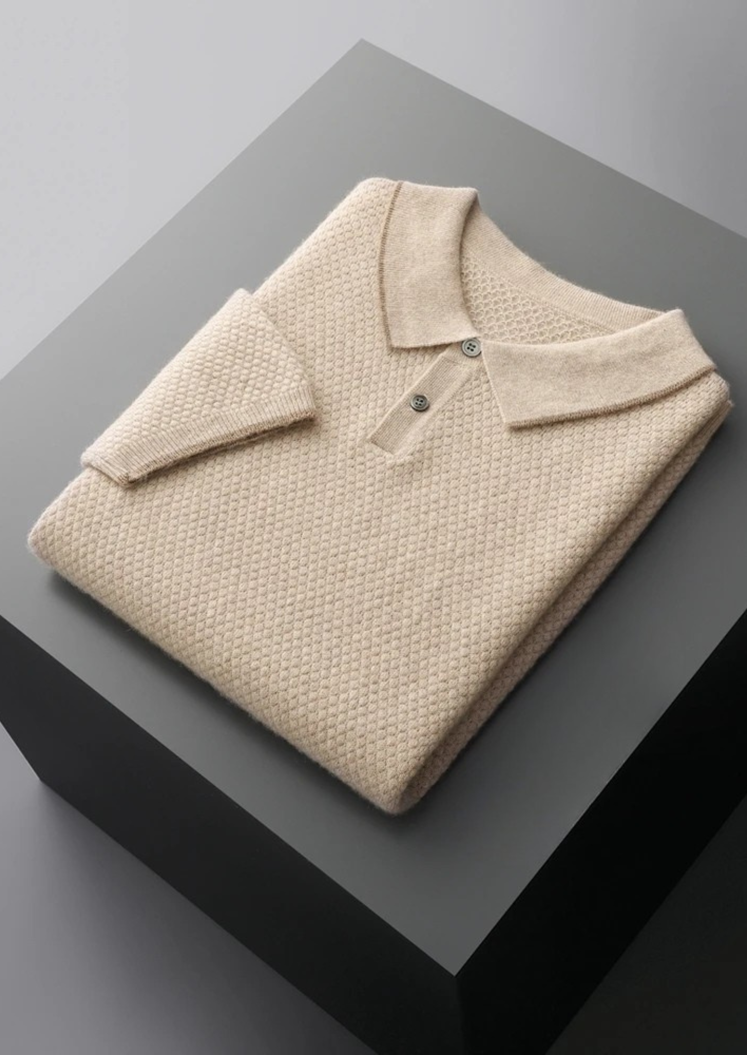 Premium Cashmere Ivory Two-Tone Polo | Vallentty