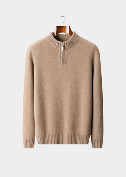 Pure Cashmere Light Beige Half Zip Sweater | Vallentty