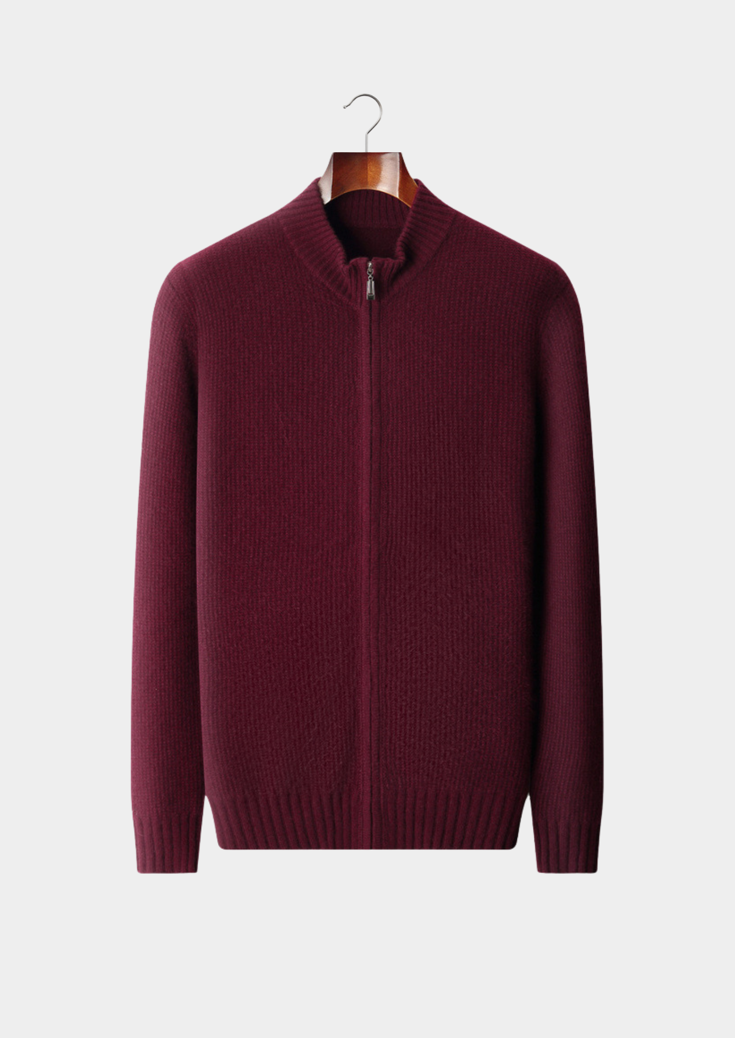 Pure Cashmere Burgundy Ribbed Zip Cardigan | Vallentty