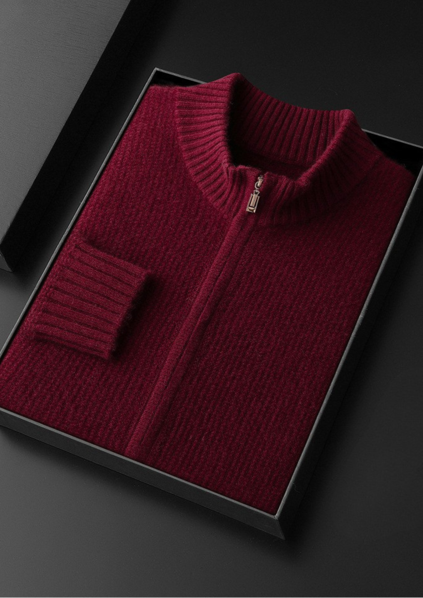 Pure Cashmere Burgundy Ribbed Zip Cardigan | Vallentty