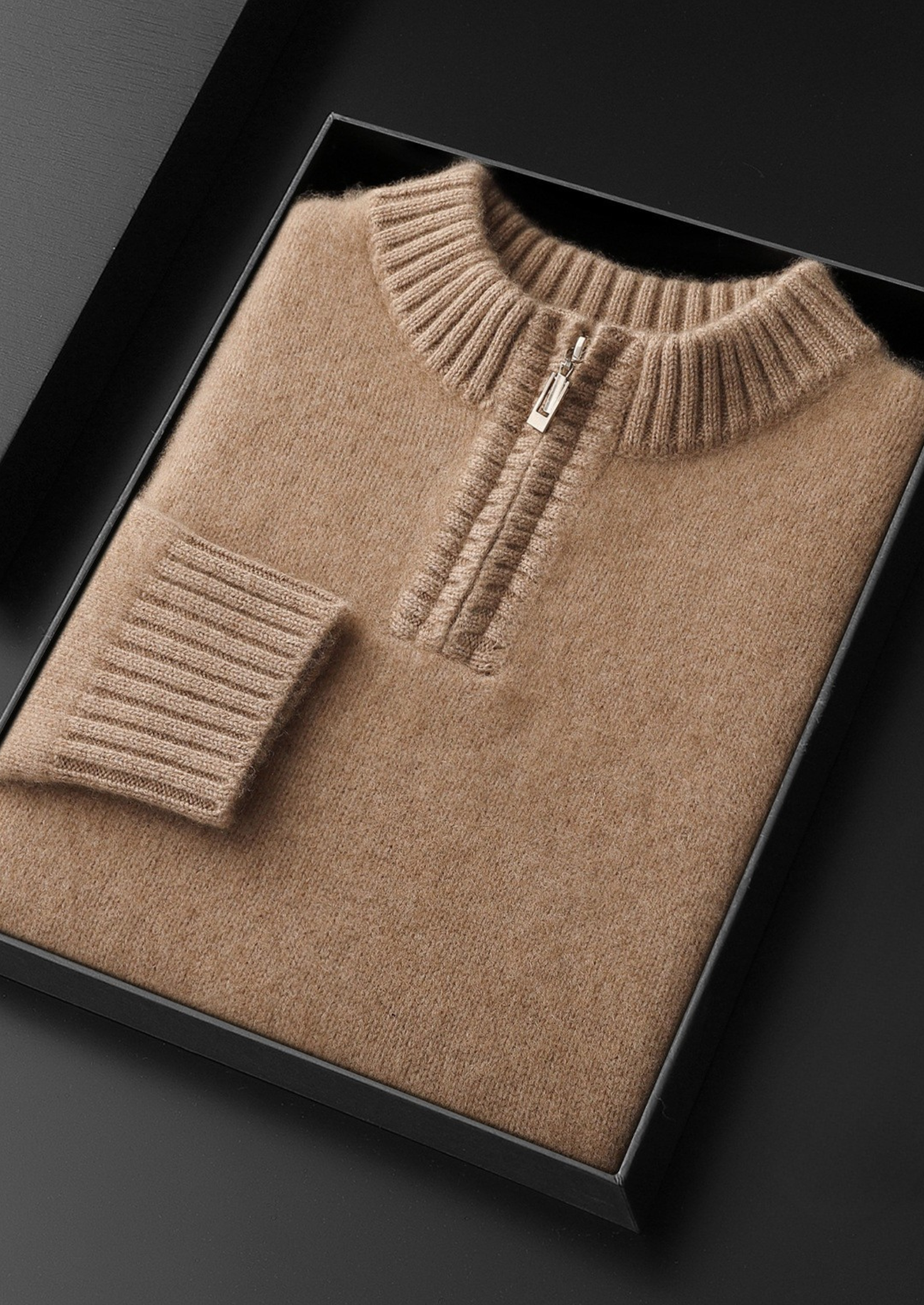 Pure Cashmere Light Beige Half Zip Sweater | Vallentty