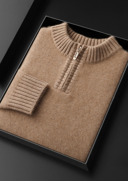Pure Cashmere Light Beige Half Zip Sweater | Vallentty