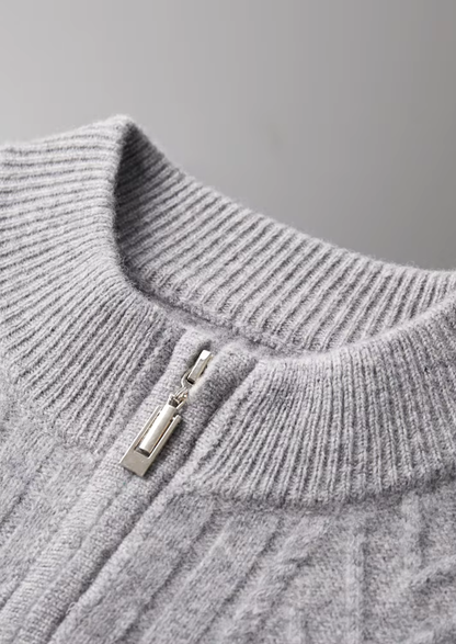 Pure Extra-Fine Merino Wool Patterned Zip Cardigan | Vallentty